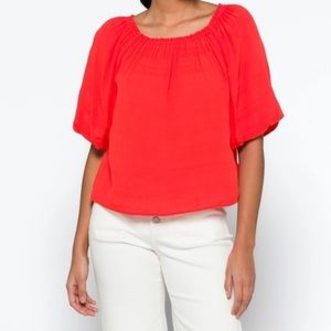 NEW Sanctuary Peasant Blouse Linen Blend Red Puff Sleeve Size Small S